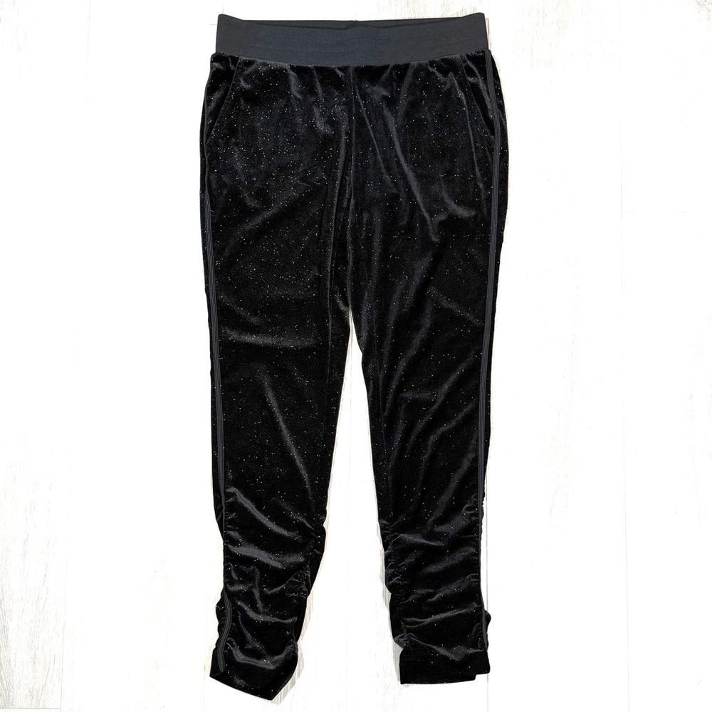 Juicy Couture Black Velour Sparkle Ruched Joggers Pants. M